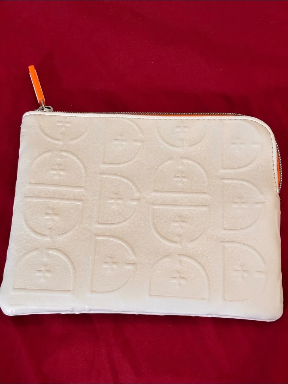 Dr Dennis Gross Skincare Bag WhiteOrange Zip Pouch. Brand New.
